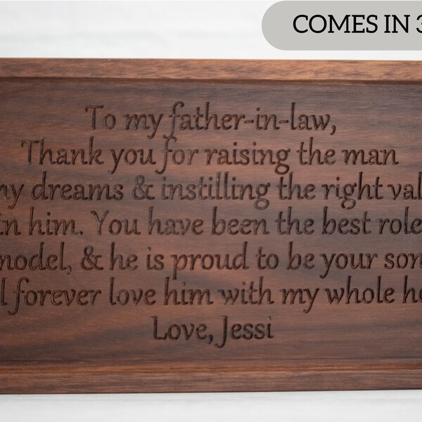 Engraved Wood Catchall Tray, Personalized Wedding Day Gift for Father-in-Law, Custom Text Keepsake, Custom Message Tray Father's Day gift