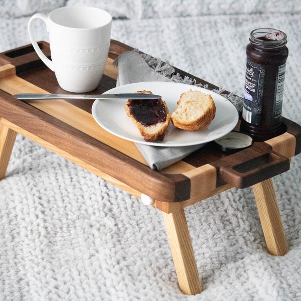 Breakfast in Bed Table Breakfast tray Folding Legs Tray Personalized gift Wedding anniversary New home gift Bed and breakfast Table Wood