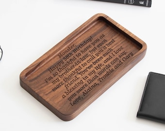 Personalized Valet Tray for Men, 50th Birthday Gift for Him, Christian Keepsake for Men, Engraved Wood Catchall Tray, Milestone Birthday