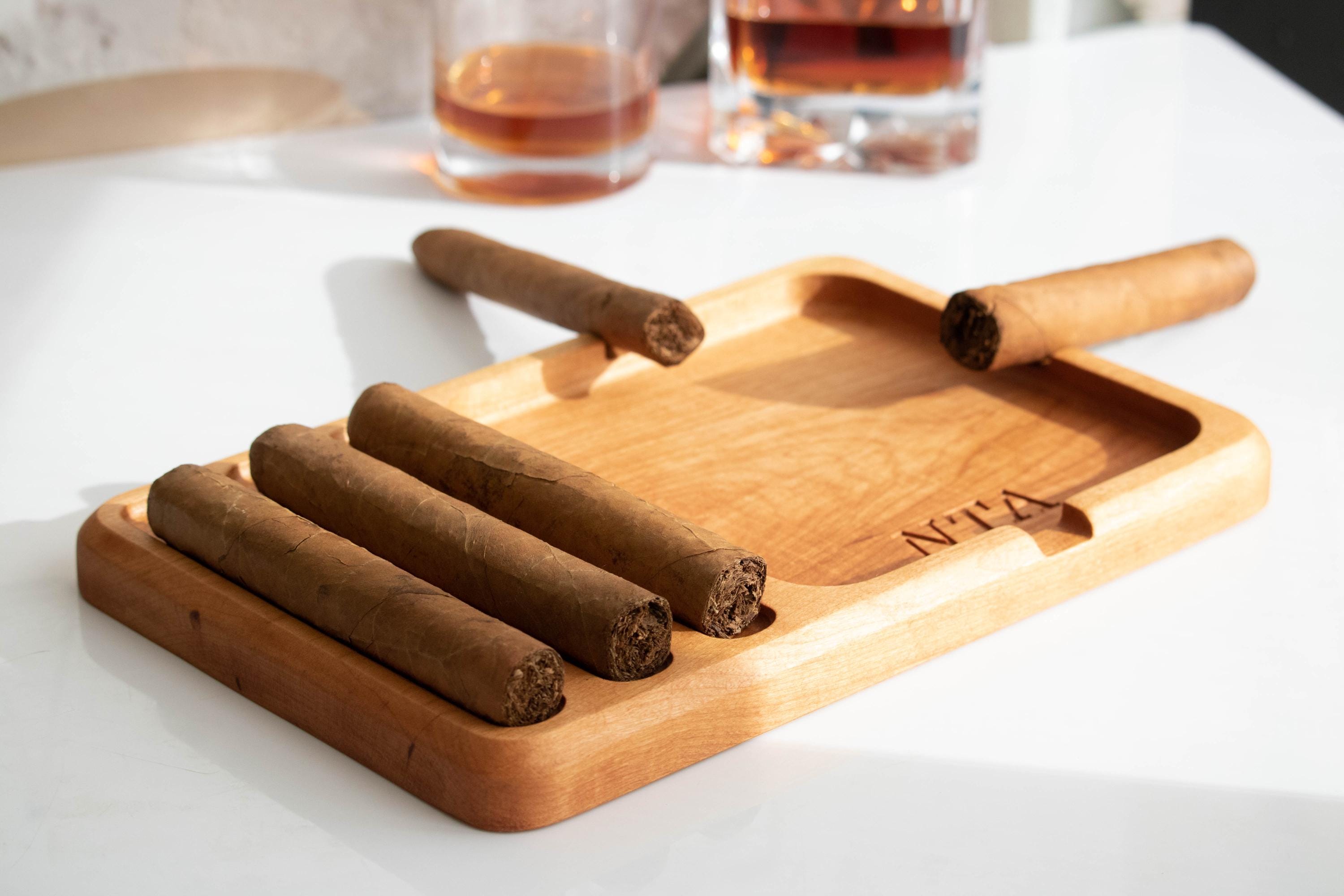 Personalized Wooden Cigar Ashtray, Custom Engraved Christmas Gift for Cigar Lovers,  Wooden Cigar Holder for men, Man Cave Accessory for him