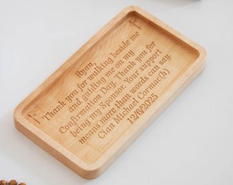 Personalized Wooden Confirmation Tray, Engraved Sponsor Thank You Gift, Custom Religious Valet Tray