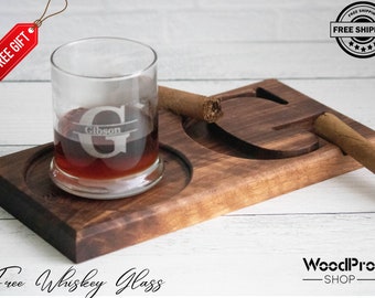 Personalized whiskey bourbon cigar ashtray pairing tray, whiskey cigar pairing tray, birthday gift for him, personalized gift for husband