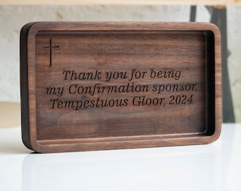 Custom Engraved Wood Baptism Tray, Customized Religious gift for Sponsor, Holy Communion Keepsake, Bible Verse Gift for Christian friend
