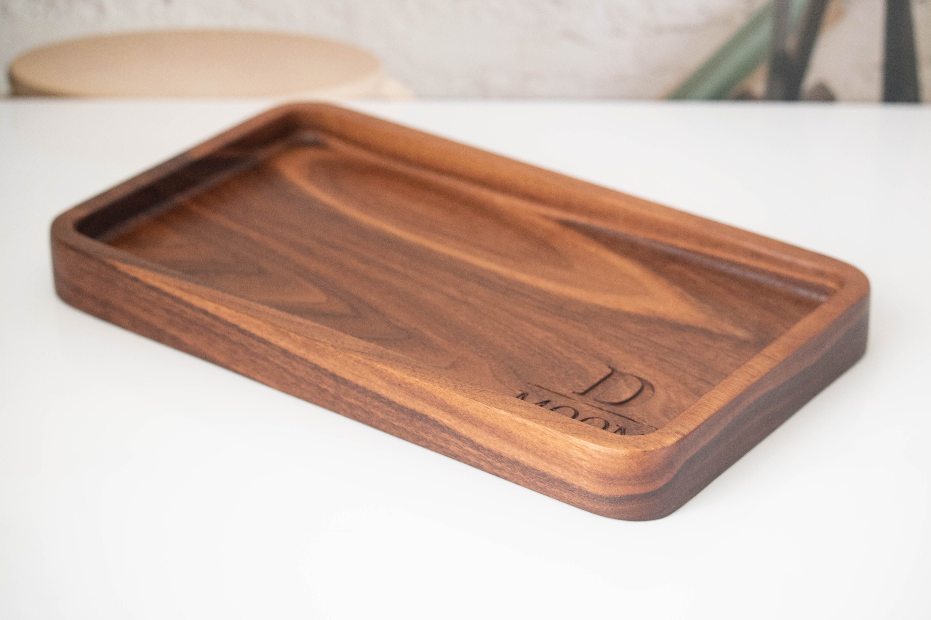Personalized Walnut Catchall Tray for Him - Valet Tray for Father