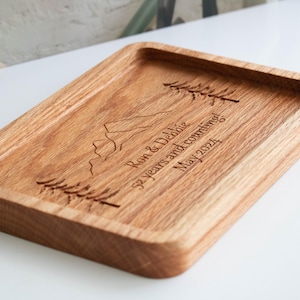 Personalized 50th Anniversary Wooden Tray, 50 Years and Counting, Custom Engraved Mountain Design, Golden Anniversary Commemorative Gift