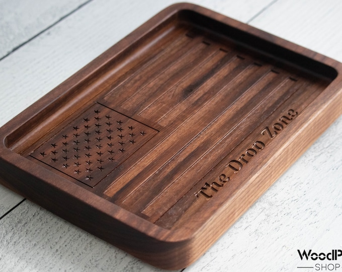 Personalized wooden valet tray, custom catchall tray, wooden desk  nightstand organizer  for him, monogrammed tray for men  1st anniversary