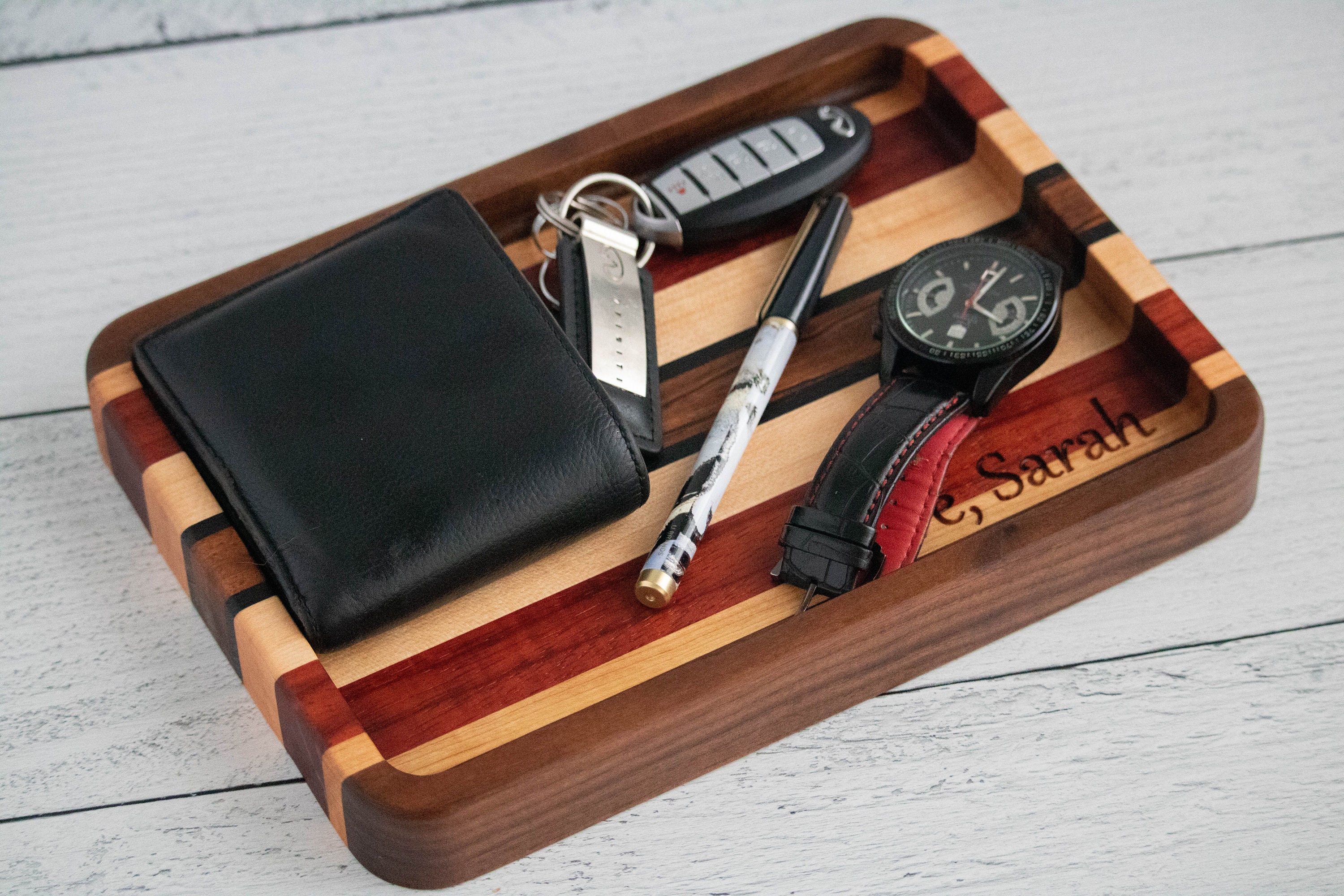 Vassoio raccoglitutto in legno misto, vassoio raccoglitutto, vassoio raccoglitutto personalizzato per lei, vassoio portagioielli personalizzato, organizer per gioielli, vassoio portachiavi in legno