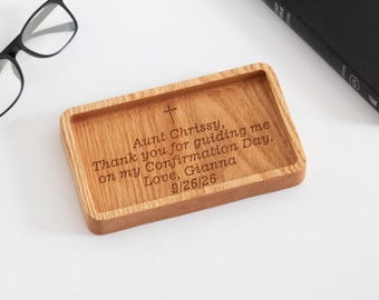 Confirmation Sponsor Gift – Personalized Wooden Catchall Tray with Cross, Godmother Thank You Gift for Her