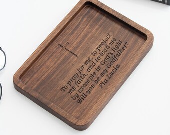 Personalized Godfather Proposal Gift, Walnut Wooden Valet Catchall Tray, Personalized Baptism Keepsake for him