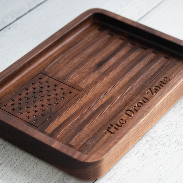 Wood catchall tray, EDC tray, personalized wedding gift, Jewelry tray, custom catchall tray, wood desk organizer, gift for American patriot