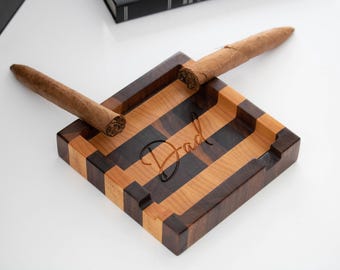 Personalized Wooden Cigar Ashtray for Dad