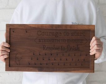 Personalized wooden engraved running medal holder hanger custom name, personalized race bib display name, sport organizer gift for her