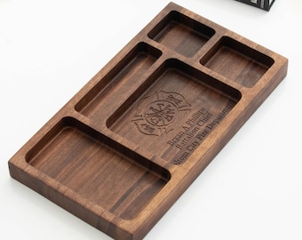 Personalized Handmade Valet Tray for Men, Wooden Mens Bedside Organizer , Walnut Catchall Tray for him
