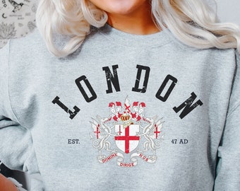 Londontröja, London-t-shirt, London England-tröja, Storbritannien-tröja, Londonresa, London-rundkrage, London-t-shirt, Vintage brittisk flagga