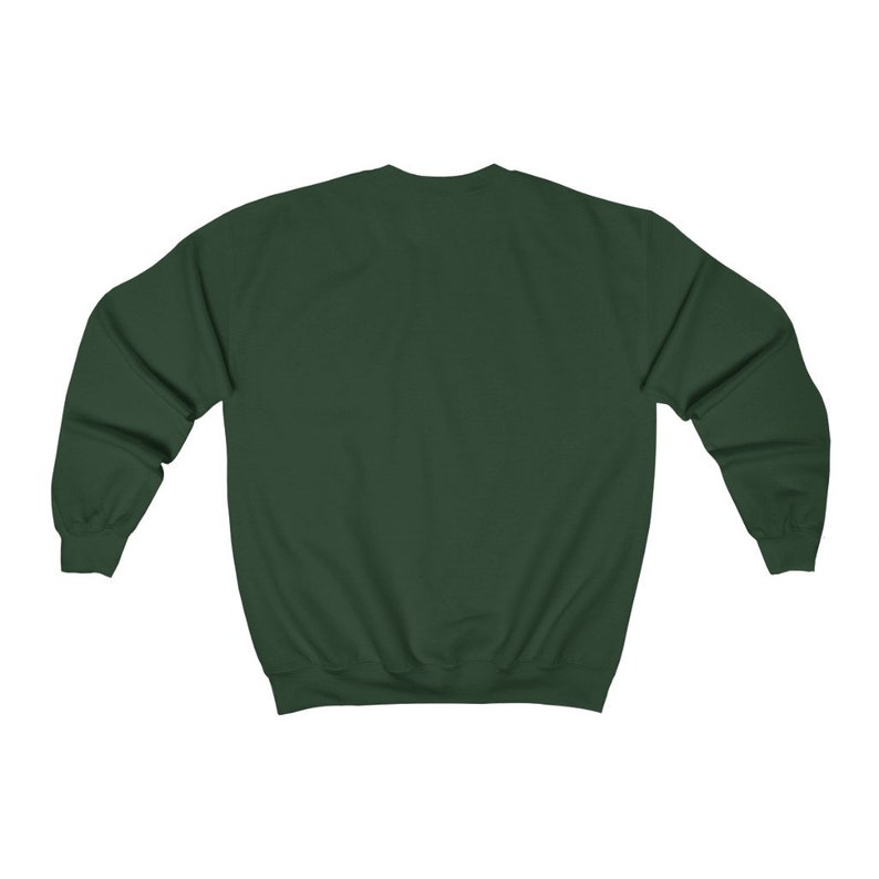 May include: A dark green sweatshirt with long sleeves and a crew neck.