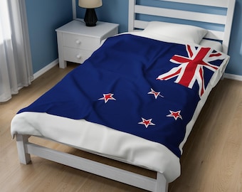 New Zealand Velveteen Plush Blanket,New Zealand Flag Blanket, New Zealand Jersey, Flag of New Zealand, New Zealand jersey Flag Blanket,