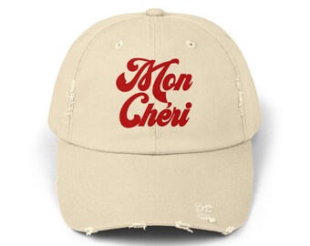 Mon Cheri Unisex Distressed Cap, Mon Cheri Tee, French Saying, France T-Shirt, Paris France, French Lover Gift, French Language Shirt