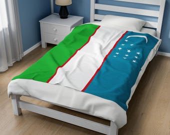 Uzbekistan Velveteen Plush Blanket,Uzbekistan Flag Blanket, Uzbekistan Jersey, Flag of Uzbekistan, Uzbekistan jersey, Uzbekistan