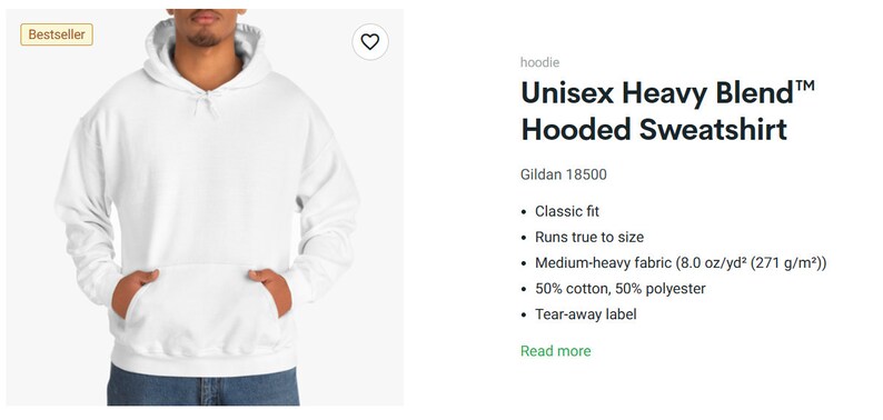 May include: White unisex hooded sweatshirt, Gildan 18500, classic fit, runs true to size, medium-heavy fabric, 8.0 oz/yd&sup2;, 271 g/m&sup2;, 50% cotton, 50% polyester, tear-away label.