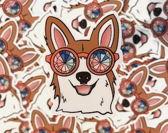 Groovy Corgi / Corgi adesivo / Adesivo in vinile / Adesivo fustellato / Illustrazione / Adesivo per cani