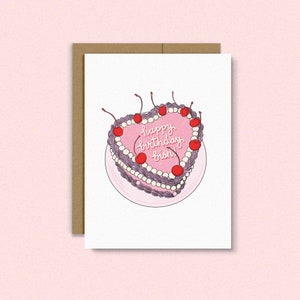 HBD, mon pote ! | gâteau vintage | illustration de gâteau rétro | célébration | carte postale pour un ami | joyeux anniversaire | cerises sur le dessus