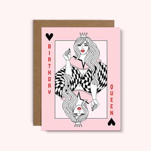 Cartão de aniversário da rainha | rainha de copas | cartão de aniversário | aniversário rosa