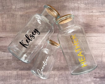 Sand Pouring Vases for Wedding Sand Ceremony | Glass Vases with Custom Name Text | Glass Jar with Cork Stopper