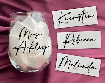 Wine Glass Vinyl Decals for Wedding Party | Personalized Name Decal