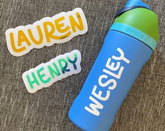 Custom Name Decal for Kids Water Bottle | Personalized Vinyl Decal Sticker | Playful Font for Children