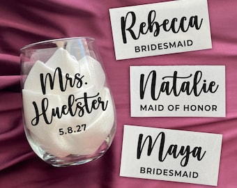 Wine Glass Vinyl Decals for Wedding Party | Personalized with Name + Title
