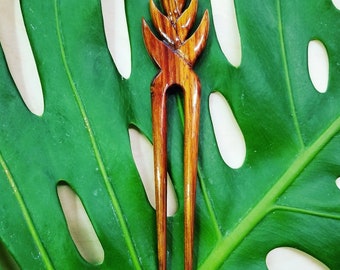 Koa Wood Ginger 2 Prong Hairpick