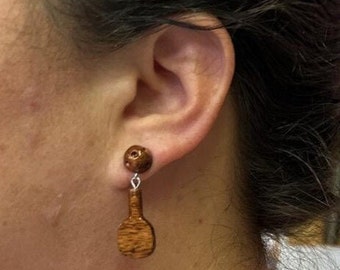 Koa Wood Pickleball Earrings
