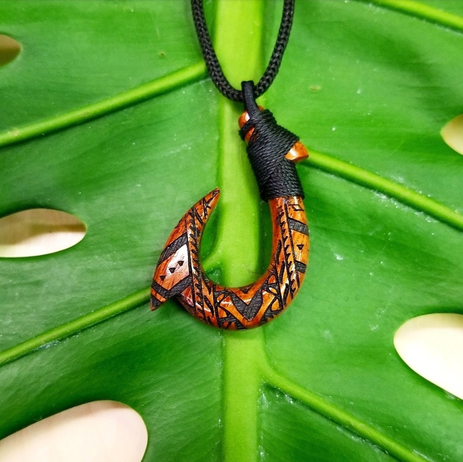 Large Koa Wood Fish Hook Engraved Etsy