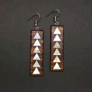 Koa/MOP Inlay Long Rectangle Earring