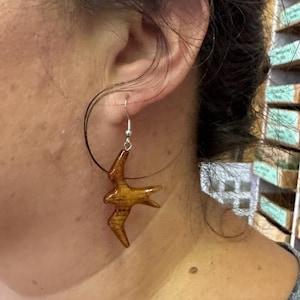 Koa Wood Iwa Bird Dangle Earring