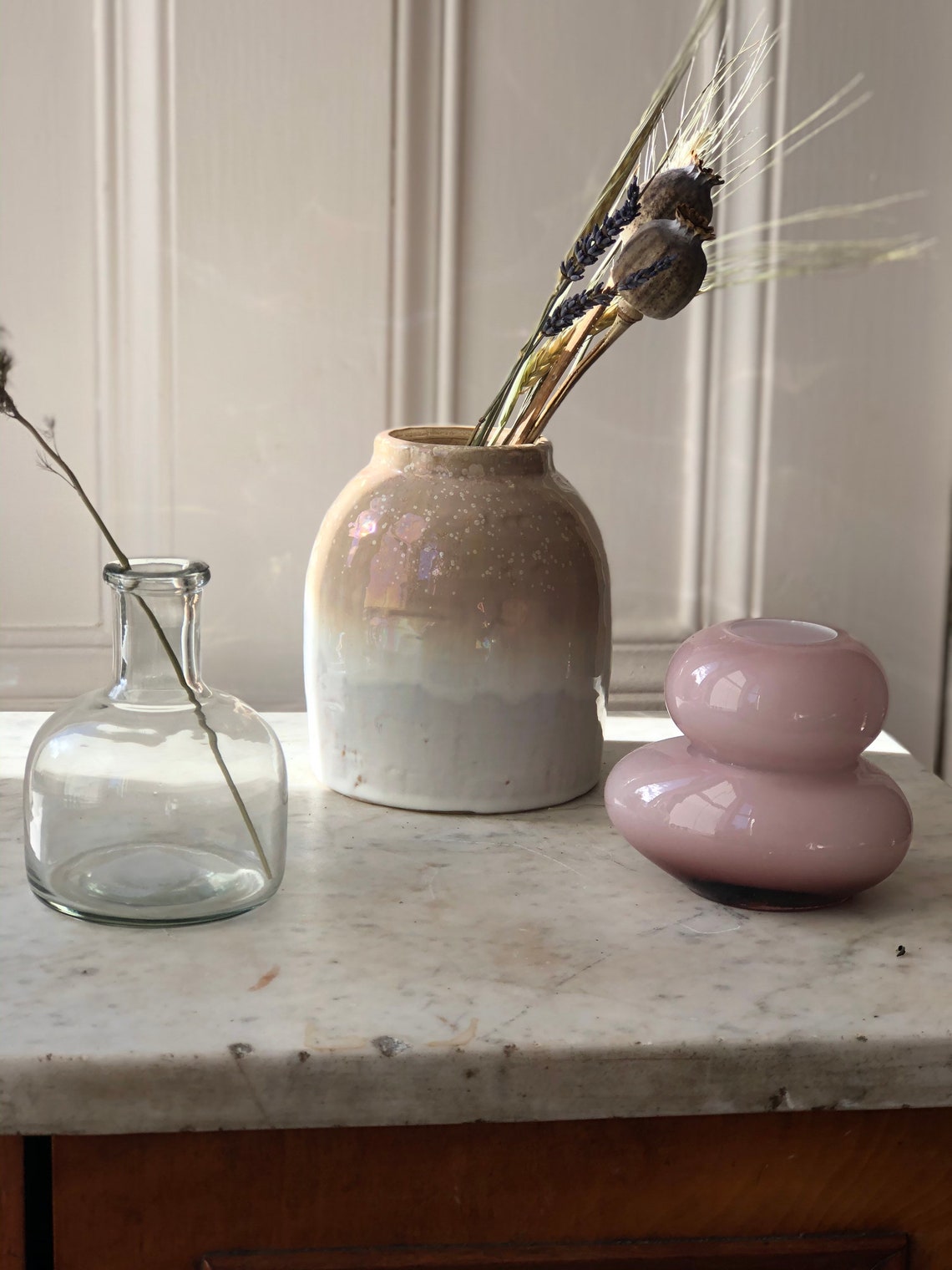 Pink/Pale Purple Glass Pebble Stack Vase Etsy