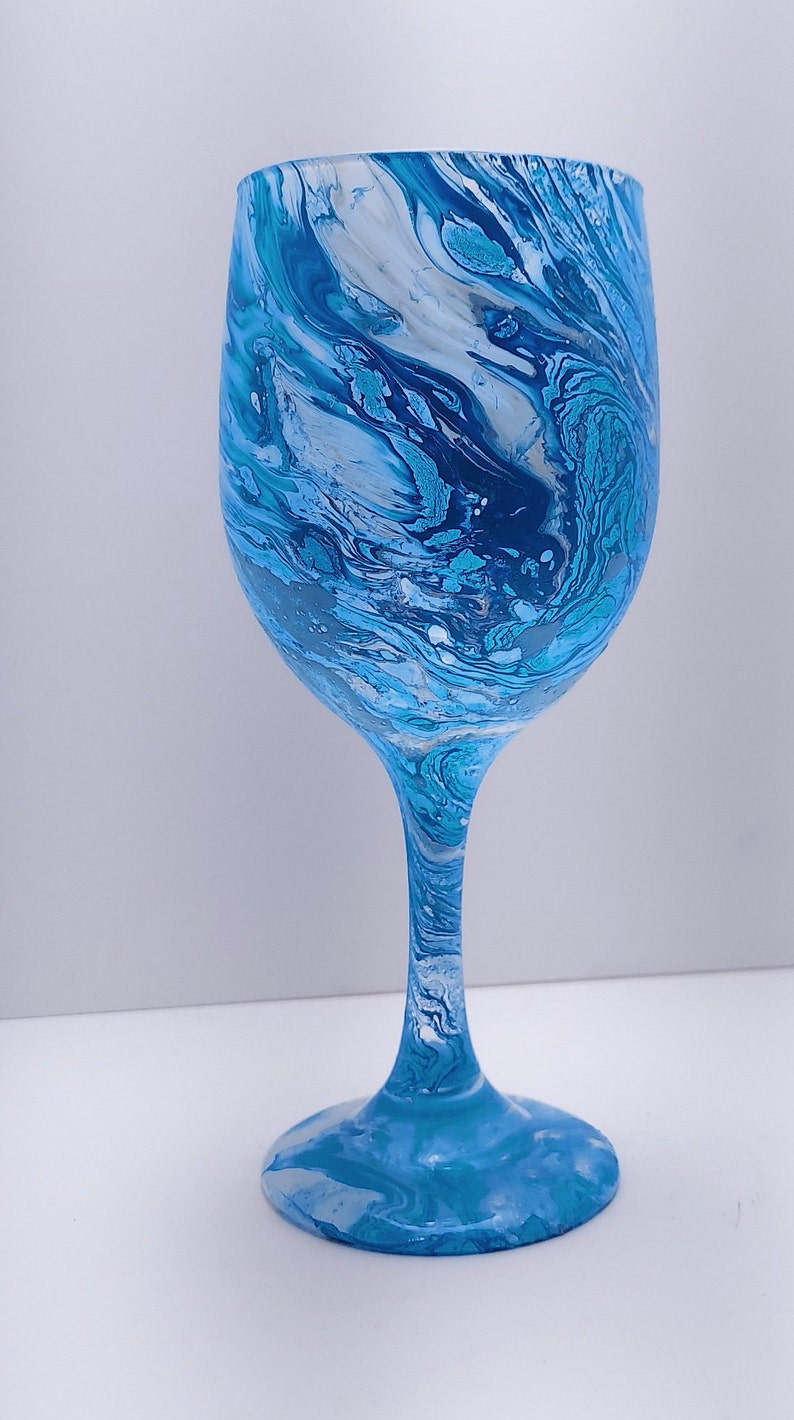 Blue Stemless Wine Glass Gifts for Her Blue Personalized Wine Glass Blue Marble Wine Glass Marble Wine Glass Water Blue Wine Glass