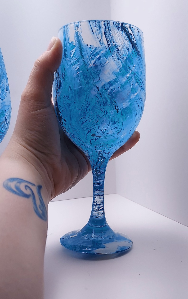 Blue Stemless Wine Glass Gifts for Her Blue Personalized Wine Glass Blue Marble Wine Glass Marble Wine Glass Water Blue Wine Glass