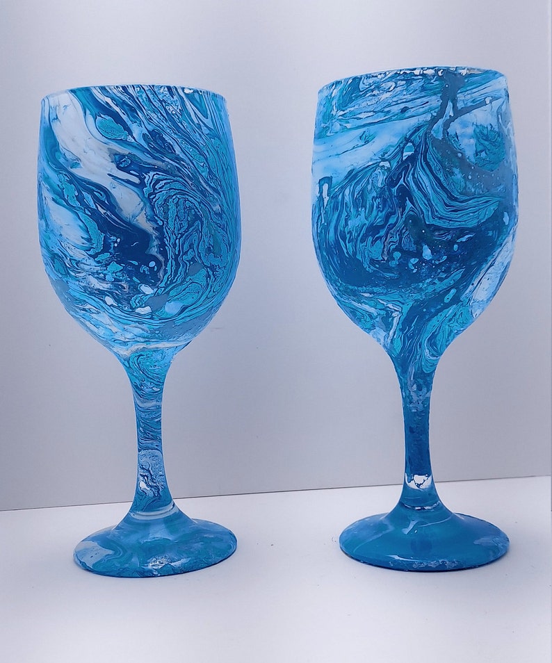 Blue Stemless Wine Glass Gifts for Her Blue Personalized Wine Glass Blue Marble Wine Glass Marble Wine Glass Water Blue Wine Glass