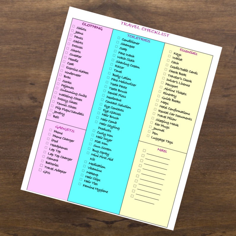 Printable Packing Travel Checklist For Women Instant Download | Etsy
