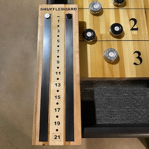 Solid Wood and Steel Shuffleboard Scoreboard Scorer - Maple and Walnut Options