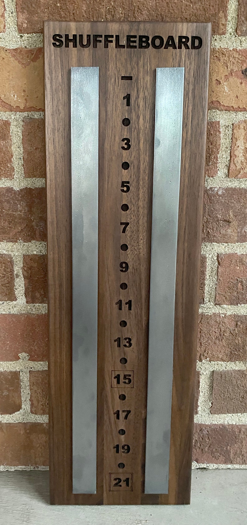 Solid Wood and Steel Shuffleboard Scoreboard Scorer Maple and Walnut