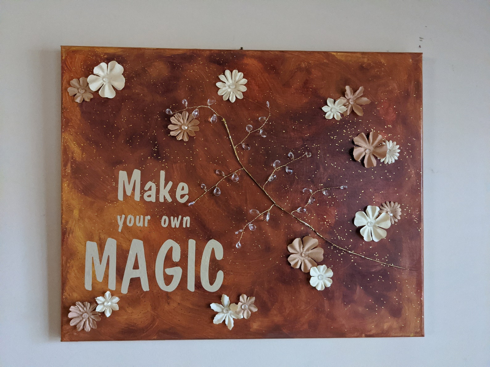 Hand Painted Acrylic With Gold Glitter Canvas Art Etsy