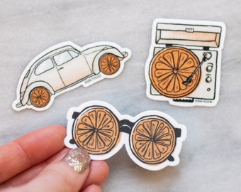 Orange Slice Stickers, Citrus Vinyl Decals, Whimsical Fruit Laptop Water Bottle Art
