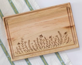 Wildflower Cutting Board, 12x8” Maple Wood, Floral Kitchen Decor, Housewarming Gift Idea, Gift for Her, Decorative Serving Tray