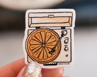 Orange Fruit Retro Record Player Sticker, Weatherproof Vinyl Decal