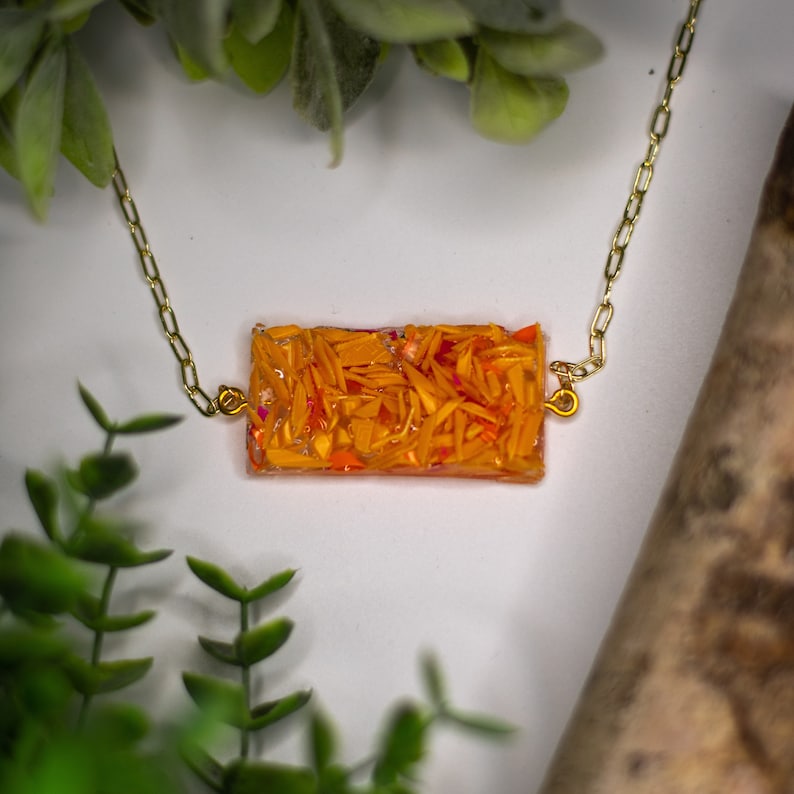 Recycled Plastic Rectangle Orange Necklace