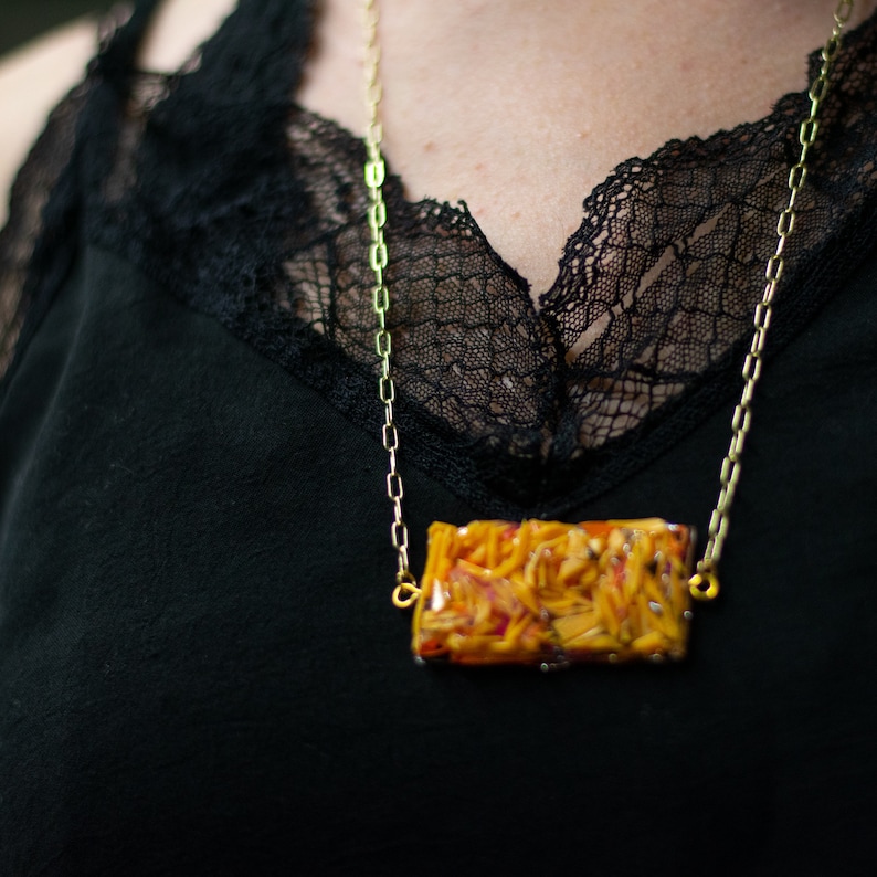 Recycled Plastic Rectangle Orange Necklace