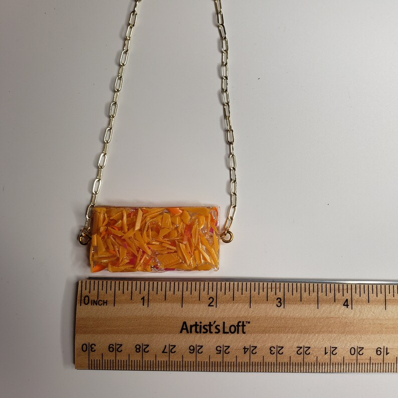Recycled Plastic Rectangle Orange Necklace