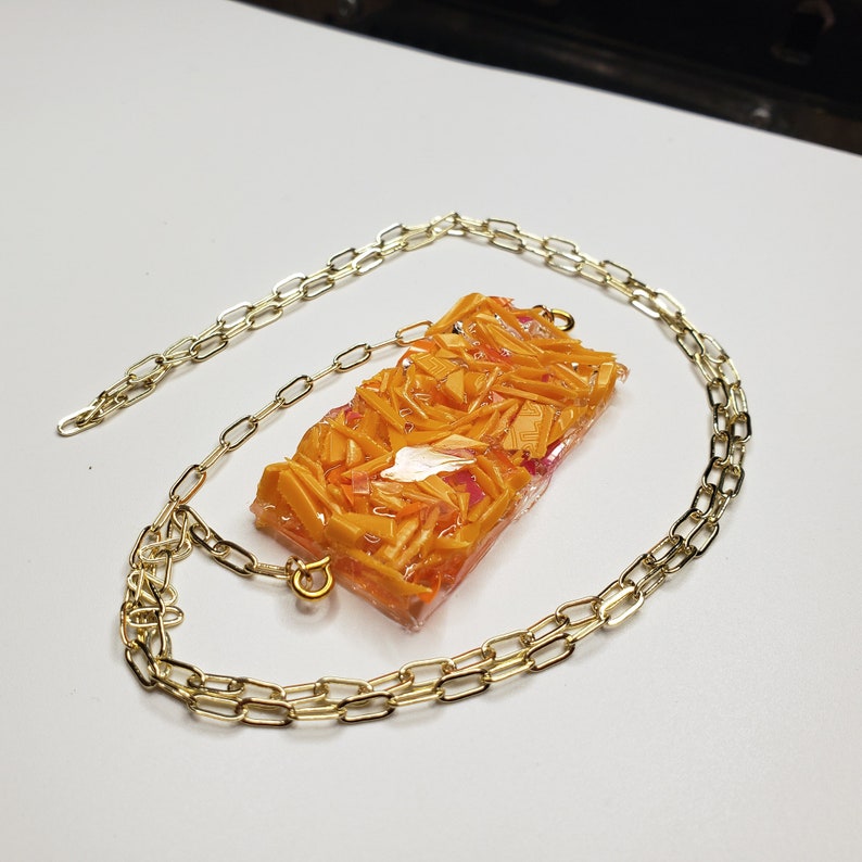 Recycled Plastic Rectangle Orange Necklace